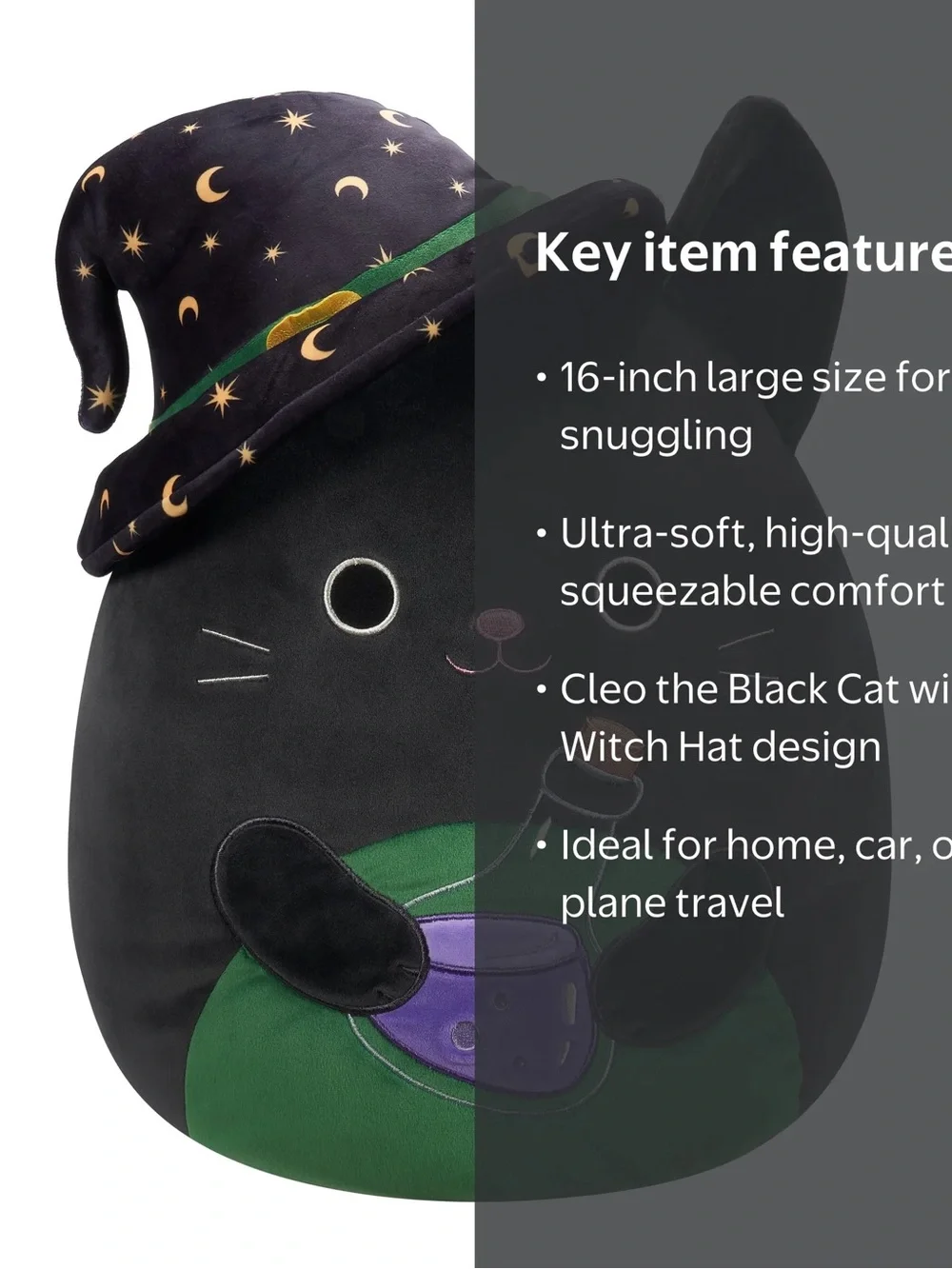 Squishmallows Black Cat Plush Purple Potion & Starry Witch Hat 16”